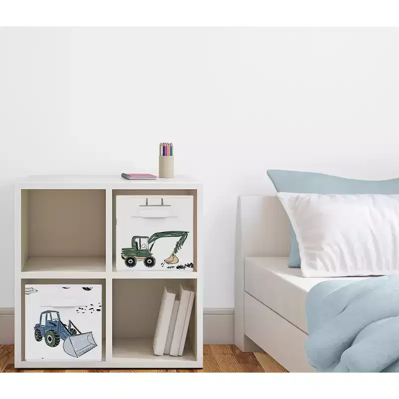Boy Kids' Decorative Fabric Storage Bins Construction Truck Green Blue and Grey