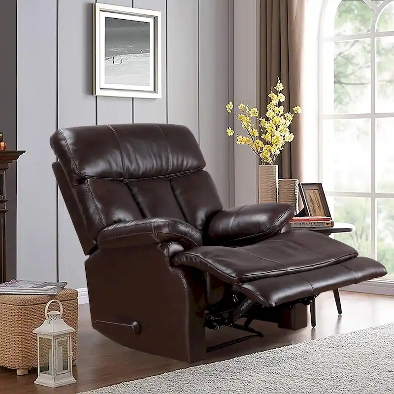 Top Grain Leather Genuine Leather Brown Extendable Footrest Manual Recliner