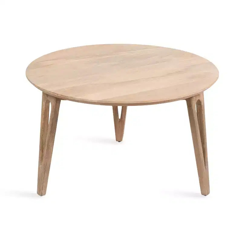 Round Mango Wood Coffee Table with Hairpin Legs