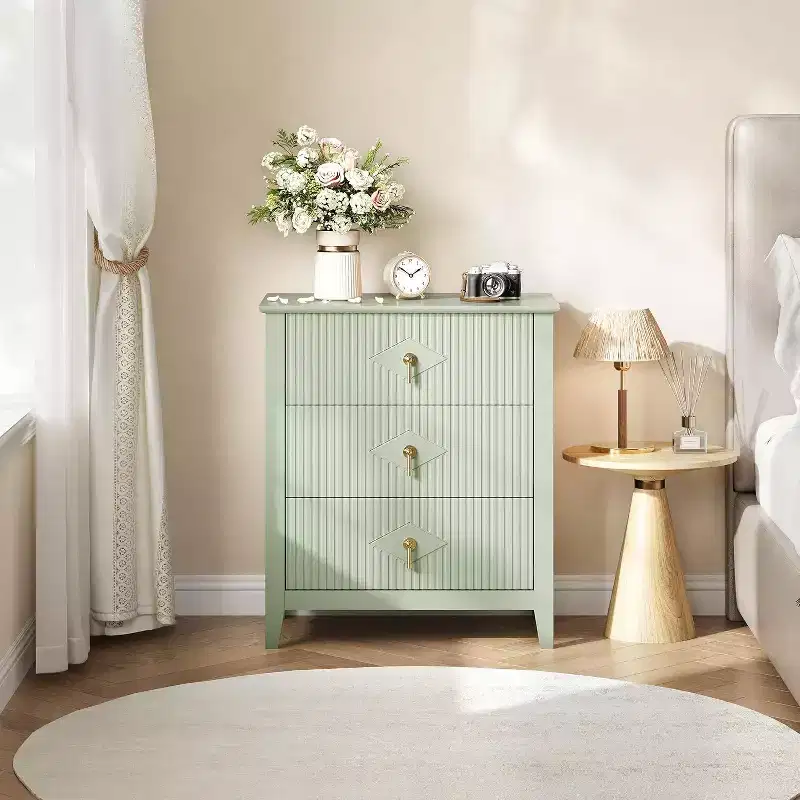 27.6 3-Drawer Fluted Dresser, Wide Storage Organizer Cabinet, Entryway & Bedroom