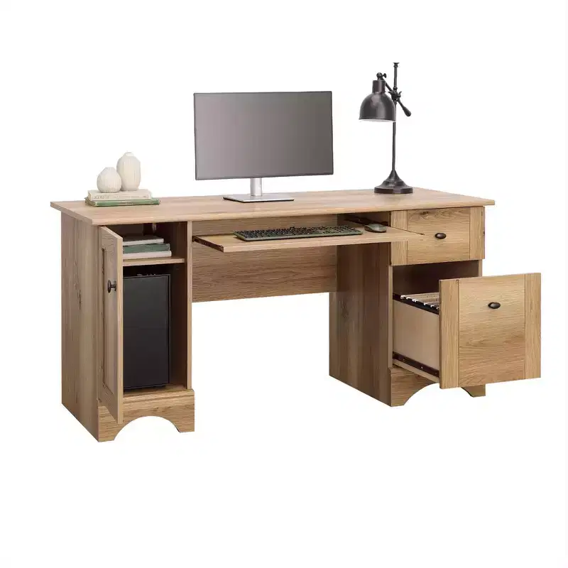 TUYOHW 59.45 Computer Desk,Office Desk with Slide-Out Keyboard Tray,2 Drawers and 1 Cabinet,Writing Desk for Home Office,Study,Game Room