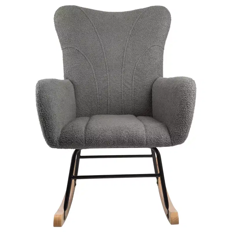 Rocking Chair Teddy Fabric Upholstered Chair Ergonomic Modern Rocker