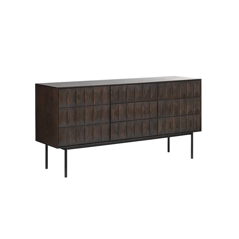 Modern Espresso Oak Sideboard Buffet Cabinet with Storage Doors, Contemporary Living Room Furniture