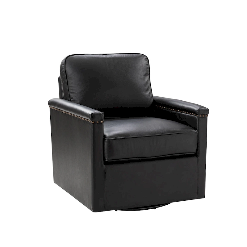 Rita Classic Genuine Leather Swivel Armchair With Nailhead Trims By HULALA HOME