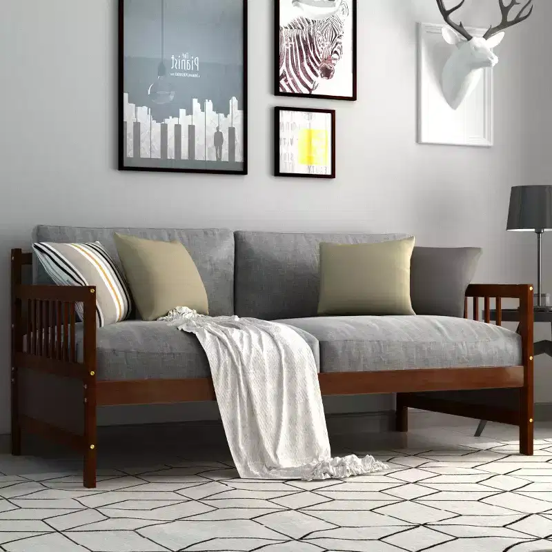 Costway Twin Size Wooden Slats Daybed Bed Sofa Support Platform Sturdy W/Rails White/Cherry