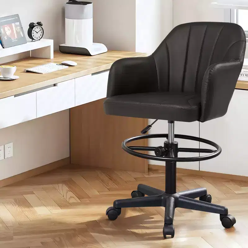 VECELO Drafting Chair with Adjustable Height PU Swivel Stool with Lumbar Support