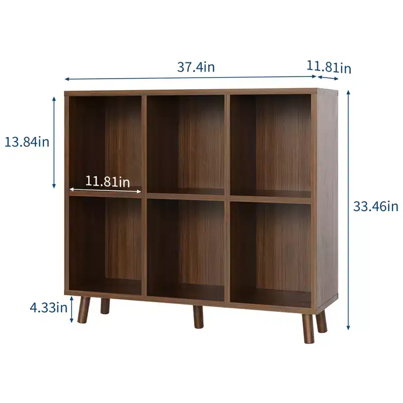 Modern 6-Cube Bookcase Organizer, Open Wood Bookshelf, Freestanding Storage Display Shelf, Space-Saving Design, for Home, Living Room, Bedroom