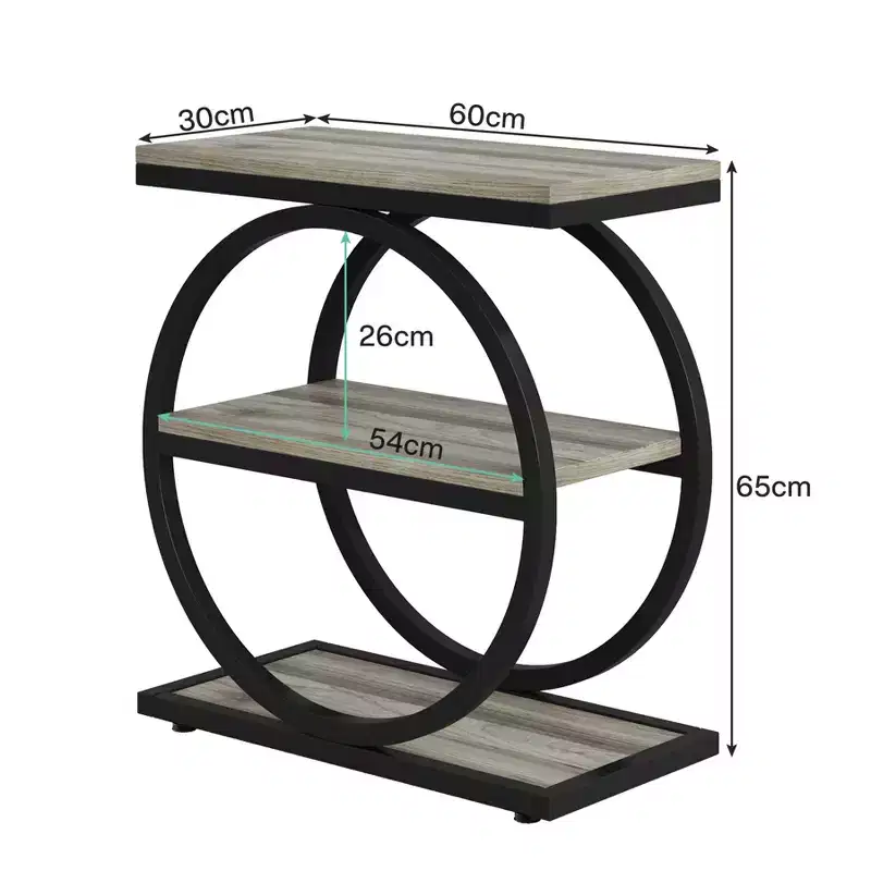 Industrial 3 Tier Sofa Side Table Slim Design Multifunctional Home Use