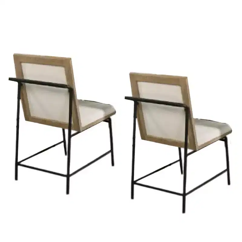 Royal Hampton Side Dining Chair Set of 2, Metal Legs, Oak Brown Rubberwood, Beige Polyester