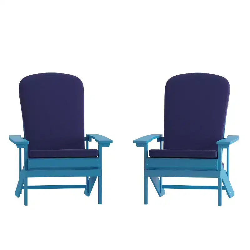 Merrick Lane Set of 2 Weather Resistant Adirondack Patio Chairs With Vertical Lattice Backs and Comfort Foam Cushions