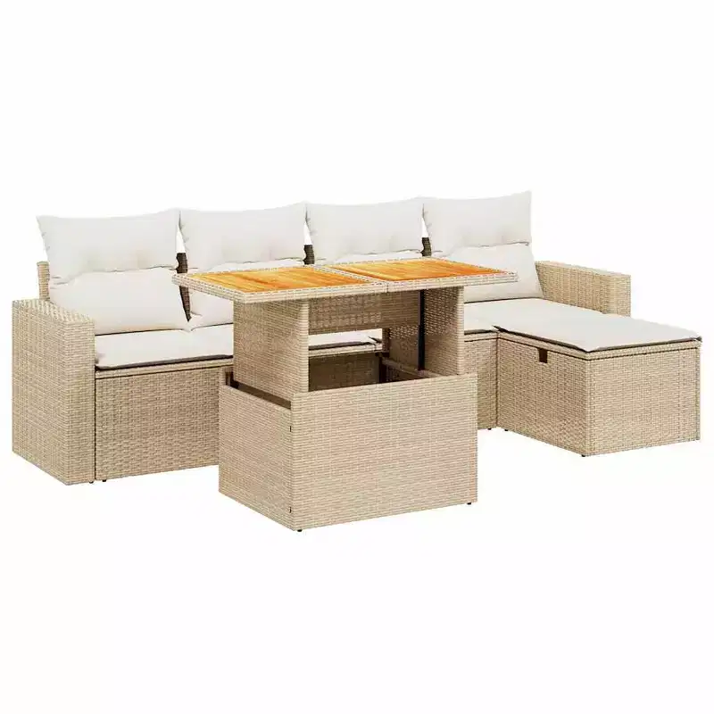 vidaXL Garden Sofa Set Light grey PE Rattan Adjustable Feet