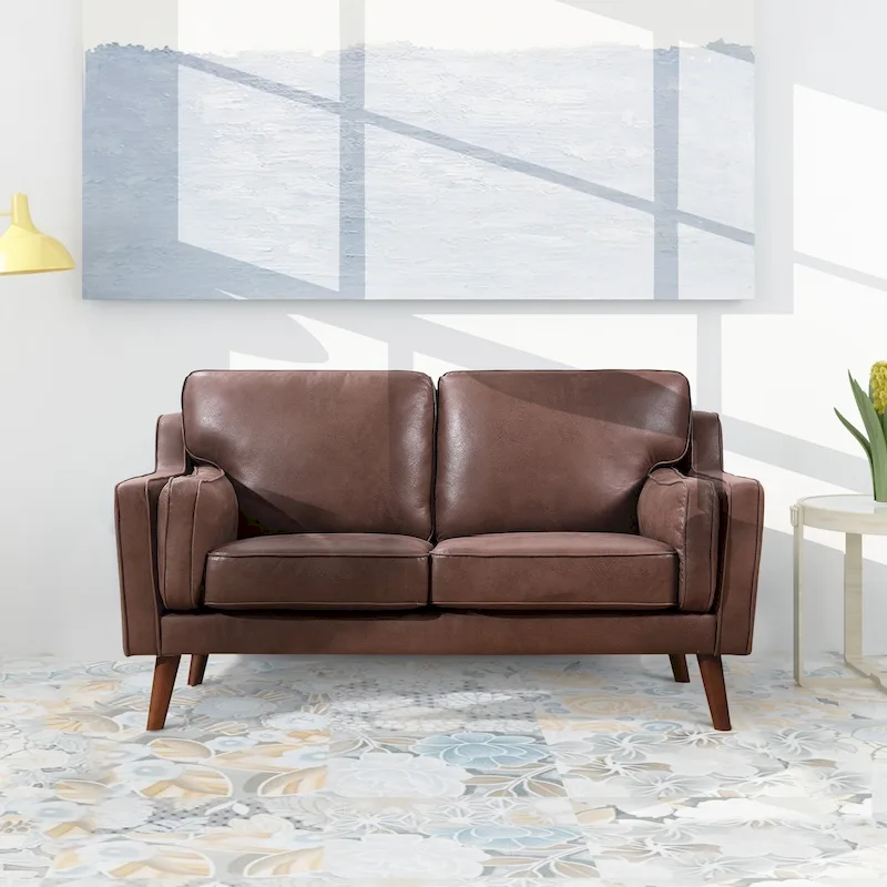 Mid-Century Leather Sofa Loveseat with 5.9 Upholstered Cushion