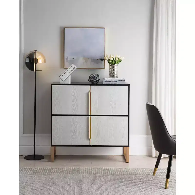 42-inch sideboard, four-door storage unit with metal base handles, suitable for kitchens, dining rooms, and living rooms.