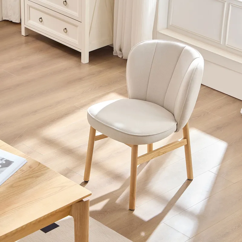 Armless Upholstered Dining Chair with Ash Wood Legs for Kitchen and Dining Room