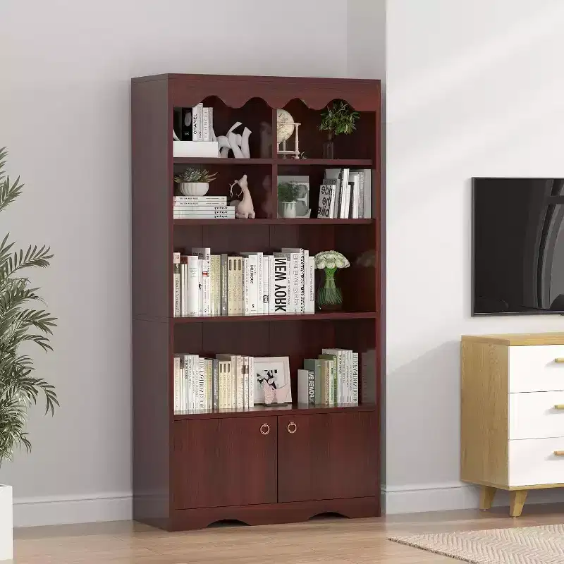 5 Tier Wooden Floor Standing Bookcase, Display Storage Cabinet, Home Office, Study Room, Kitchen