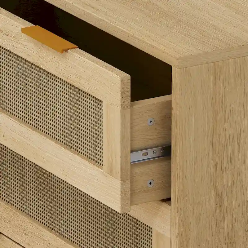 6-Drawer Oak Dresser with Rattan Drawers