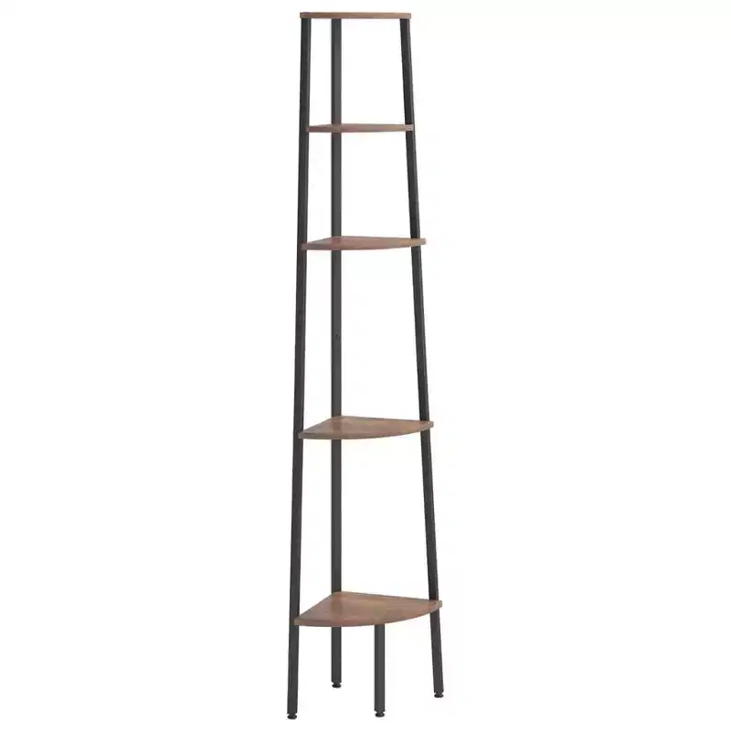 vidaXL Corner Shelf Dark Brown and Black Engineered wood and steel Large