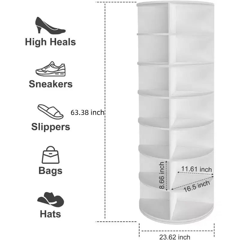 360° Rotating Shoe Rack Tower – White Spinning Storage Tower for Entryway & Closet