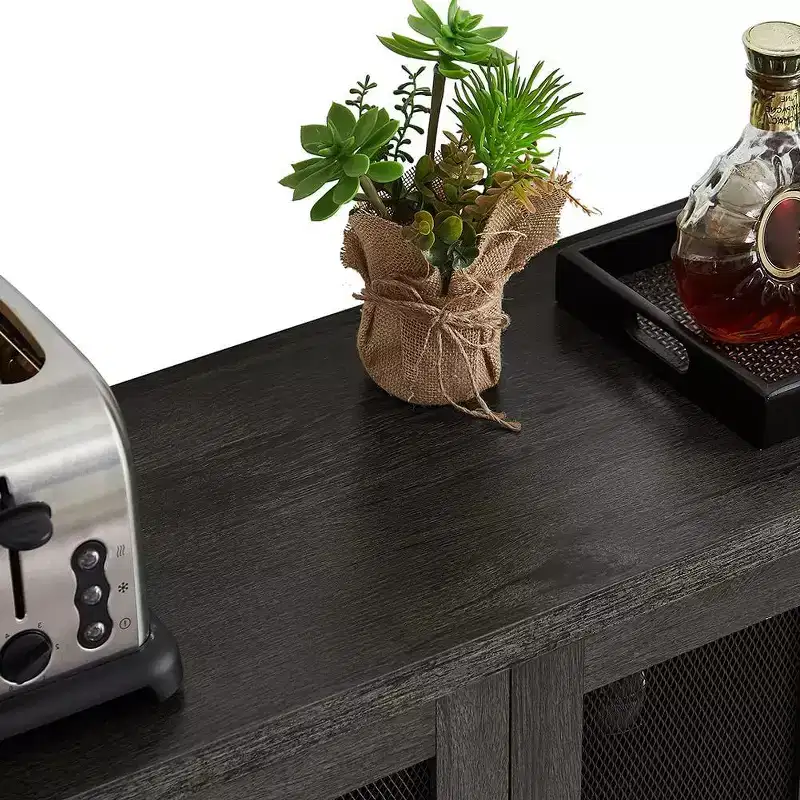 Industrial Wine Bar Cabinet with Glass Rack, Multi-Functional Liquor & Coffee Storage Sideboard