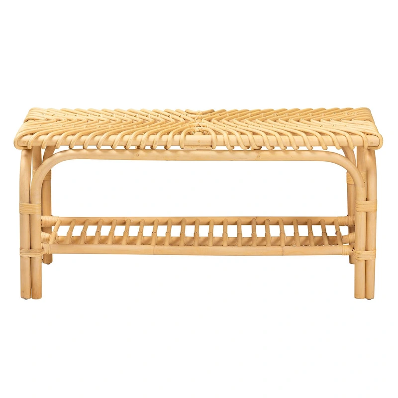 Himari Modern Bohemian Natural Brown Rattan Accent Bench