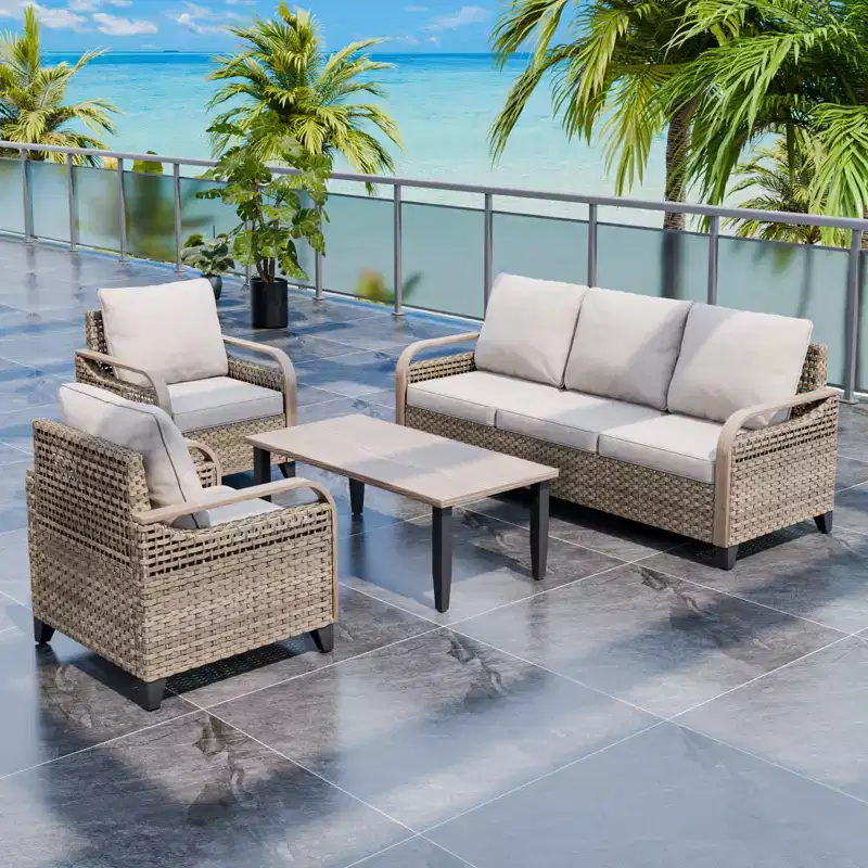 EAGLE PEAK Outdoor Wicker Patio Conversation Set, 2 Chairs, 3-Seat Loveseat and Coffee Table, 4 Pieces