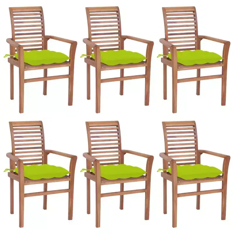 vidaXL 6 pcs Teak Dining Chairs with Bright Green Cushions-, Stacking for Space-Efficient Storage, Weatherproof