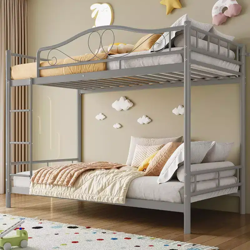 Twin Over Twin Metal Bunk Bed, 400LB Heavy Duty with Safety Guardrail, Space Saving Design, No Box Spring Needed, Easy Assembly Quiet Kids Bed