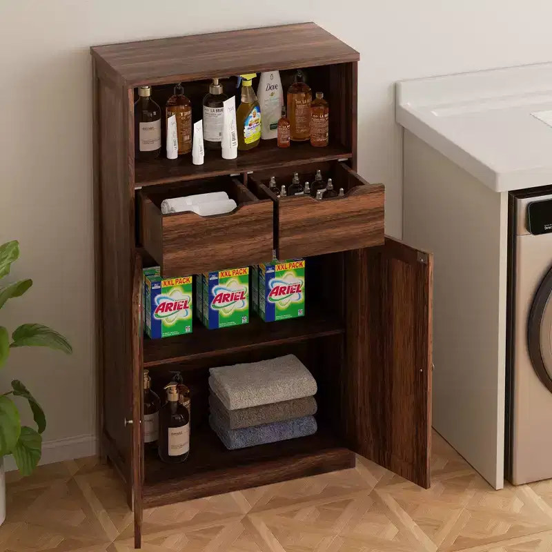 Freestanding Bathroom Storage Cabinet with Doors, Drawers & Adjustable Shelf