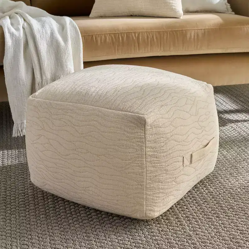 Modern Solid 18 x 18 x 14 Ivory Indoor Pouf