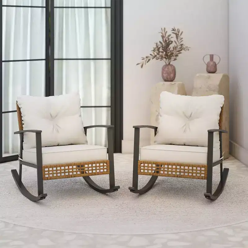 LAUSAINT HOME Outdoor Wicker Rocking Chair with Thick Cushion Modern Cozy Lounge Chair2-piece/ 1-piece