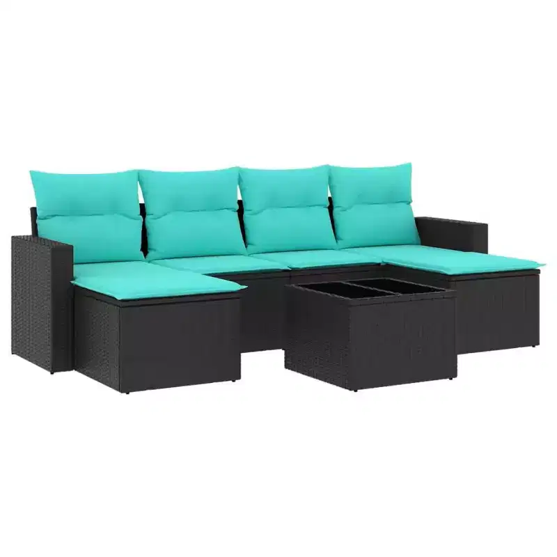 vidaXL 7 Piece Patio Sofa Set with Cushions Poly Rattan