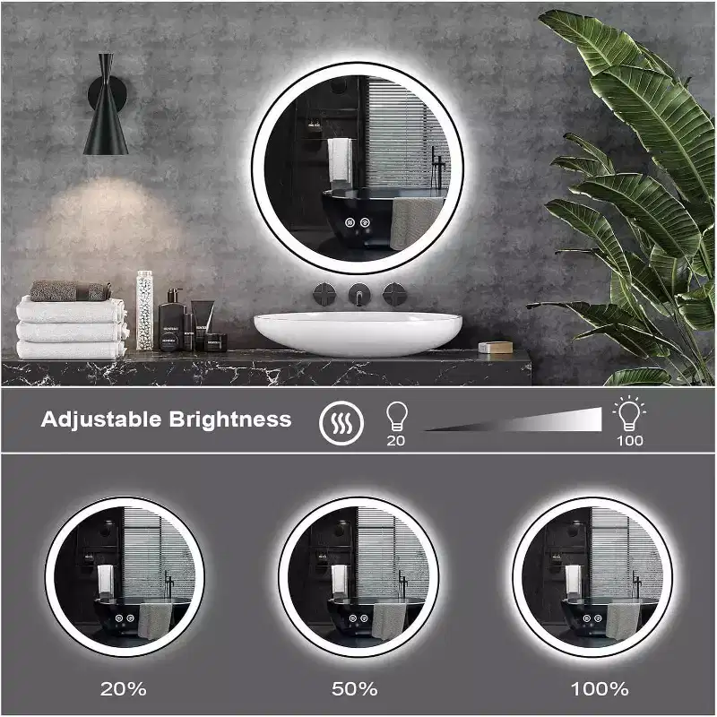 24 Modern LED Bathroom Mirror, Dual Front & Back Lighting, 3 Color Modes, Dimmable Anti-Fog Design, Square Wall Mounted Vanity Mirror