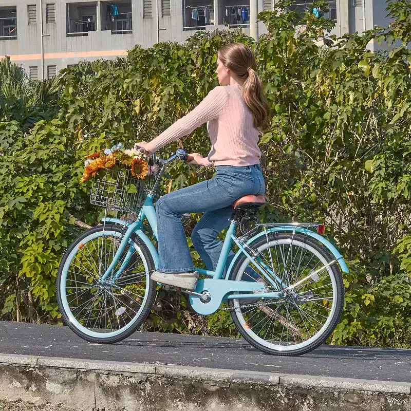 VEVOR Cruiser Bike, 1-Speed, 26-Inch Light Blue Beach Cruiser Bike with Large Capacity Basket and Rear Rack, Secure & Sturdy Cruiser Bike,Light Blue