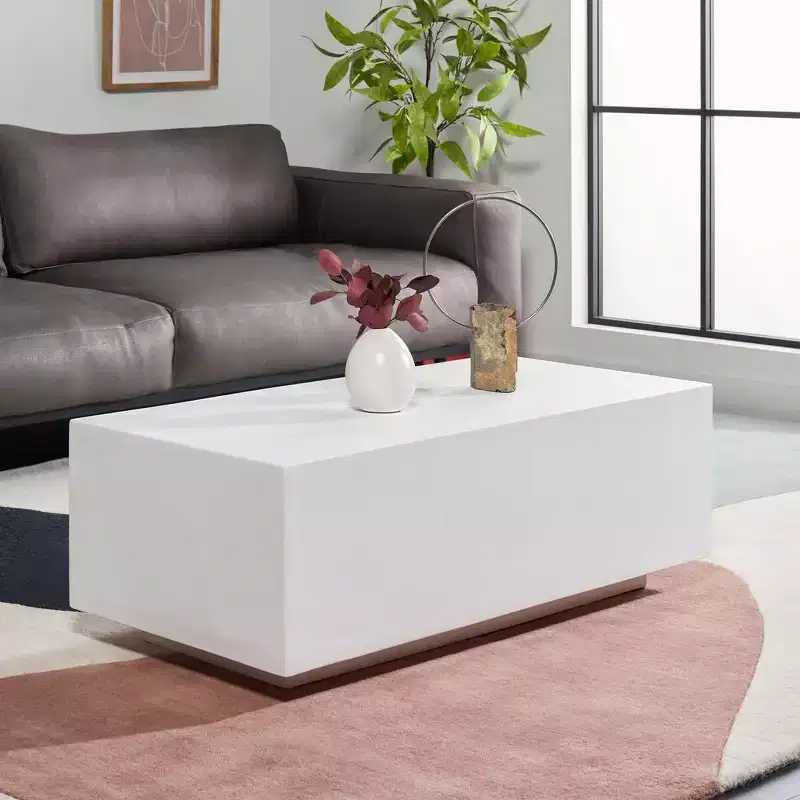White Faux Concrete Rectangle Coffee Table, MDF, No Assembly Required, 40