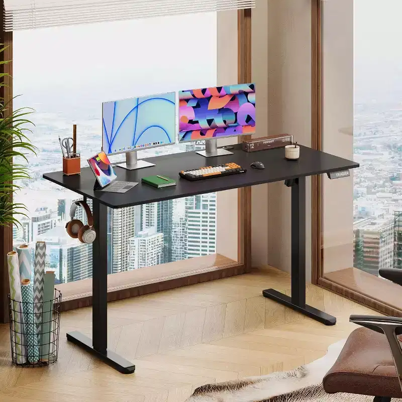 GALAXHERO 55 x 28 Inches Electric Standing Desk Height Adjustable Stand Up Desk for Office Ergonomic Sit to Stand Workstation with Phone Holder Black