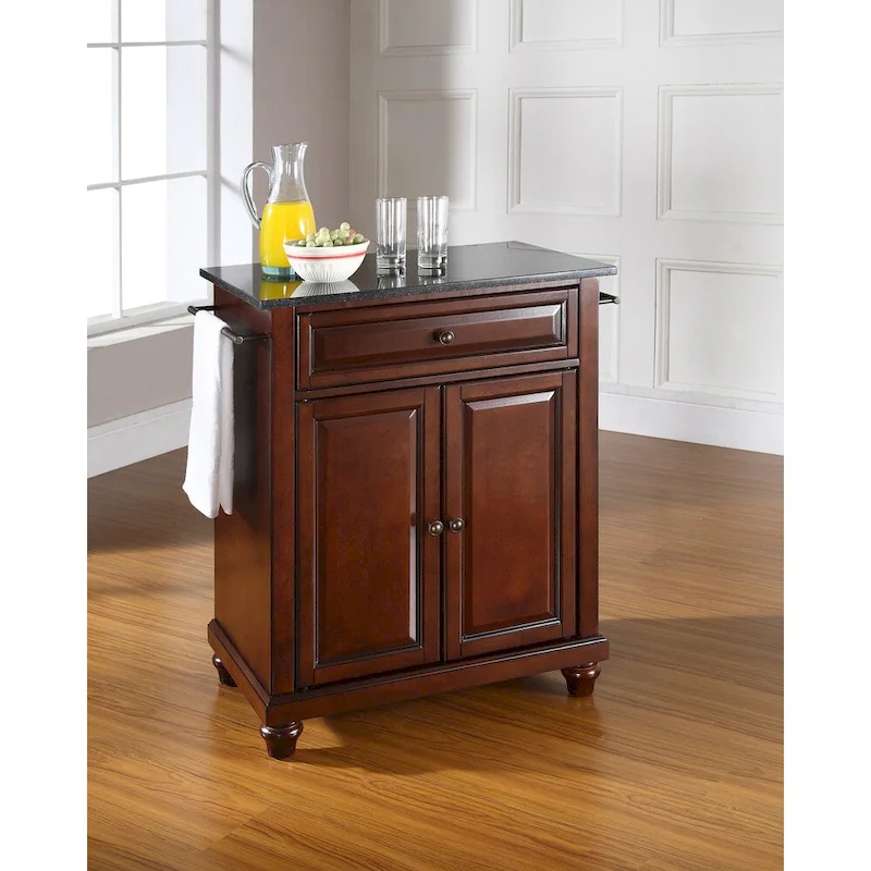 Crosley Cambridge Solid Black Granite Top Portable Kitchen Island in Vintage Mahogany Finish - 18d x 31w x 36h