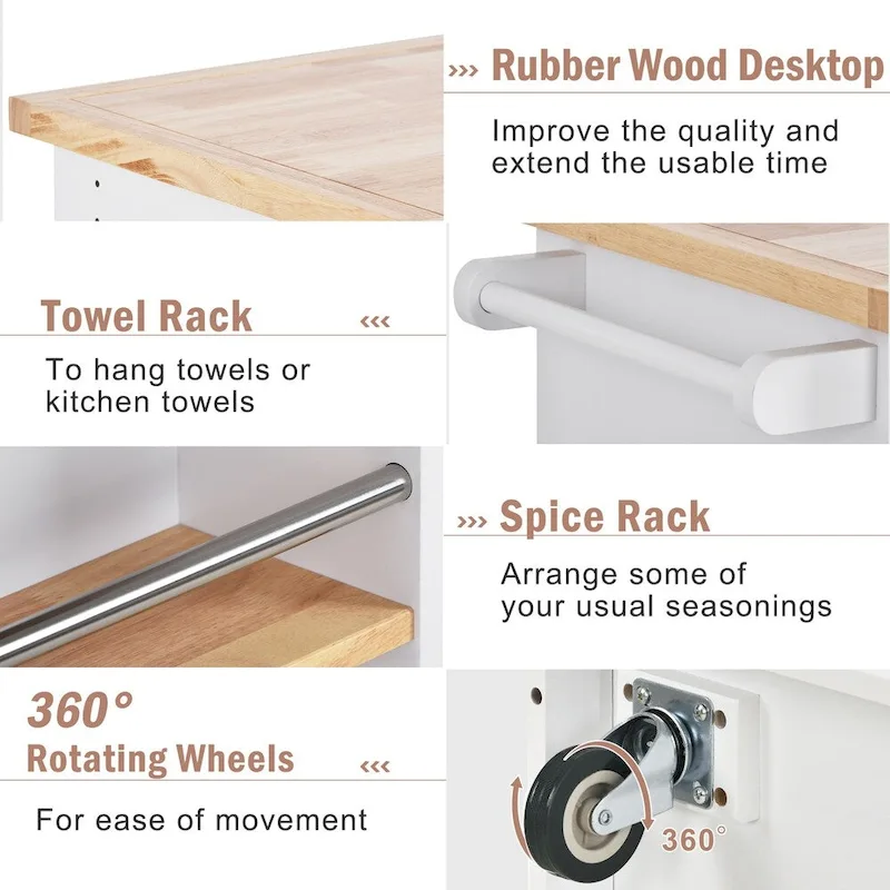 Rolling Kitchen Island Kitchen island Cart Spice Rack Kitchen Cart - 46.00L * 21.70W * 35.62H