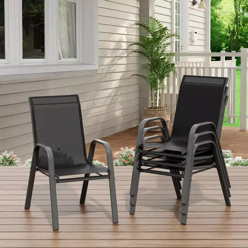 Space-Saving Stackable Patio Dining Chairs Set of 4 | High-Back Outdoor Chairs with Breathable Textilene Fabric | Durable Metal Frame, Ideal for Lawn