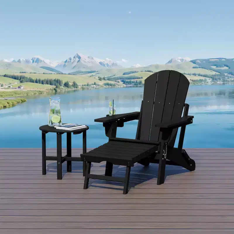 WestinTrends Malibu 2-Piece Outdoor Folding Adjustable Adirondack Chair with Cup Holder & Hideaway Ottoman and 18 Side Table
