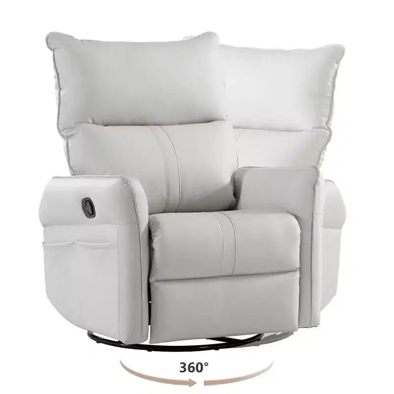 Rocking Recliner Chair with Side Pockets, 360° Swivel & Reclining, Supports 330 lbs – Light Gray