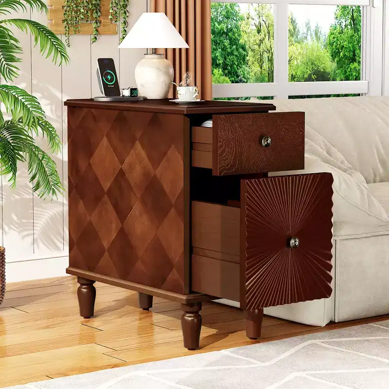 24inch tall modern sofa side table featuring two spacious drawers and a generously sized tabletop, ideal for narrow living room side tables