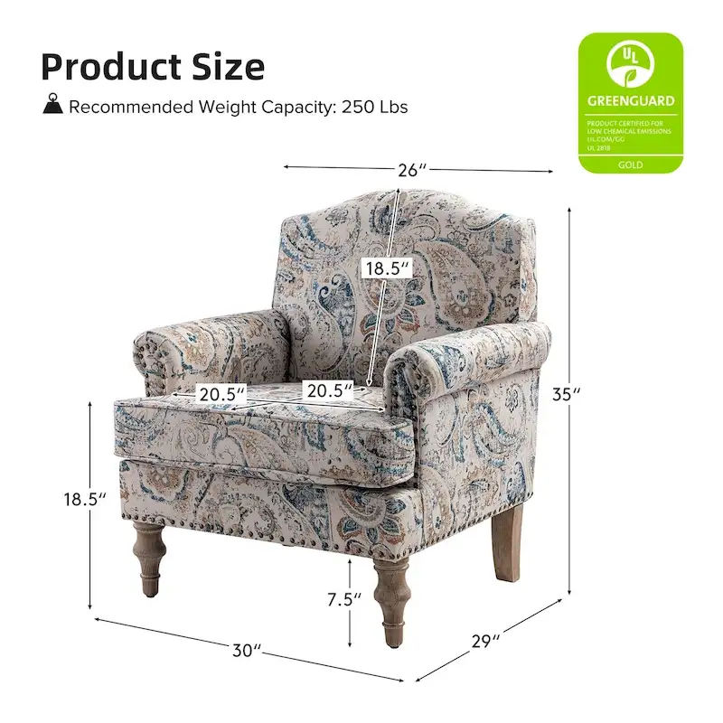 Yahweh Farmhouse Nailhead Armchair with Rolled Arms by HULALA HOME