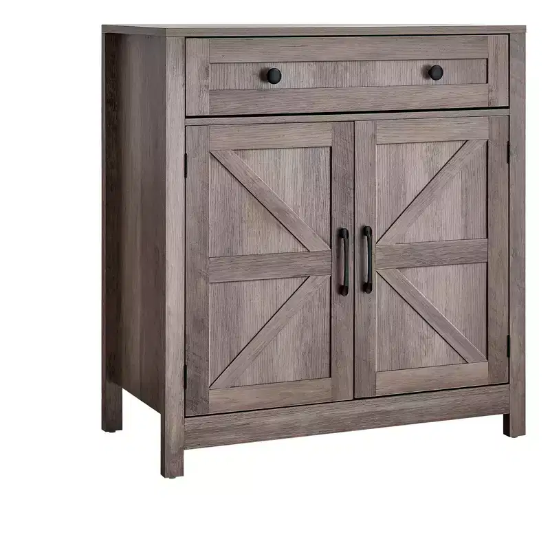 VEVOR Coffee Bar Cabinet, Farmhouse Coffee Bar Table with Drawer, Buffet Stand Cabinet with 2 Barn Doors, 29.5 x 14.7 x 31.5 in, Grey