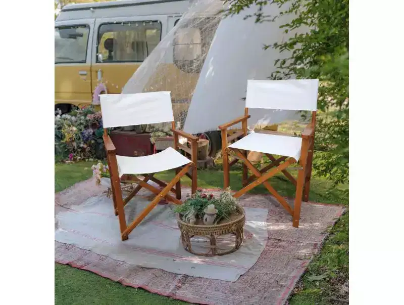 Folding Chair Wooden Director Chair Canvas Folding Chair Folding Chair 2pcs/set populus + Canvas (Color : White)
