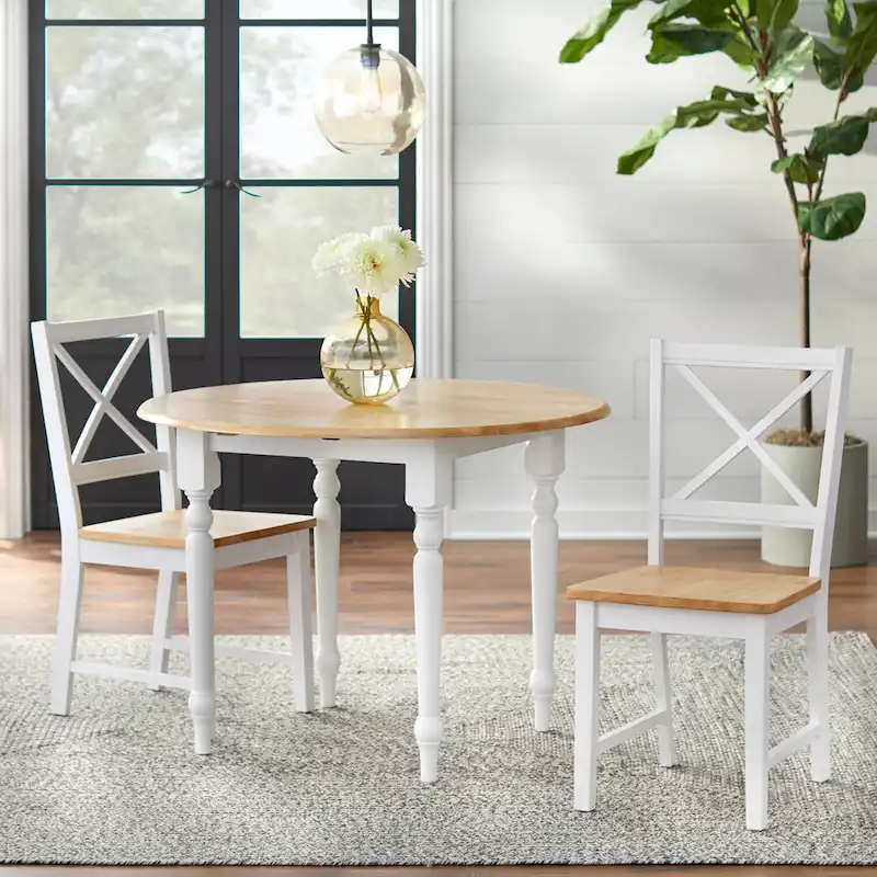 Simple Living Two-tone 40-inch Rubberwood Round Drop-leaf Table