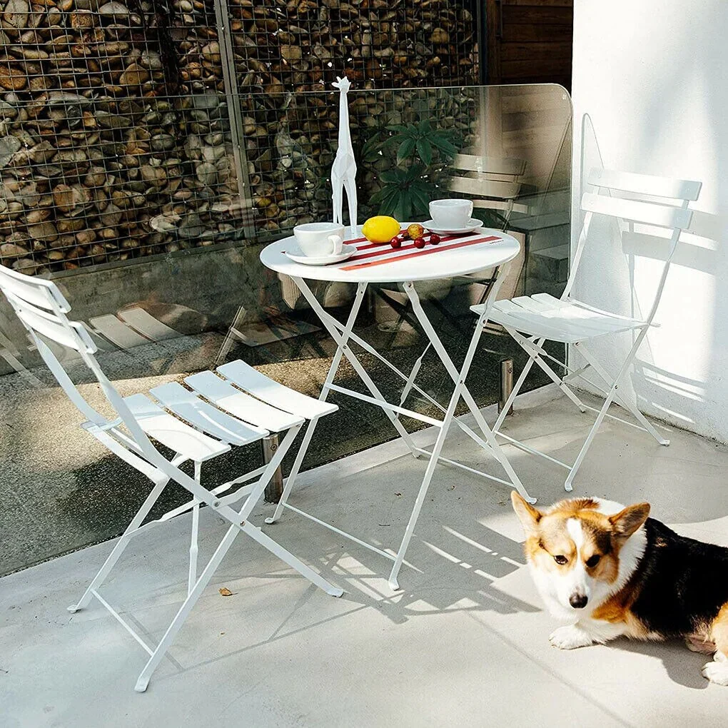 3pc Metal Folding Bistro Set, Weather-Resistant Outdoor/Indoor Conversation Set for Patio, Yard, Garden