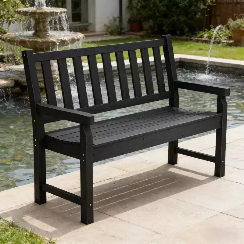 48.8 Outdoor Park Bench with Curved Seat, 2-Person Garden Bench, All-Weather HDPE Outdoor Seating-Panipeachy