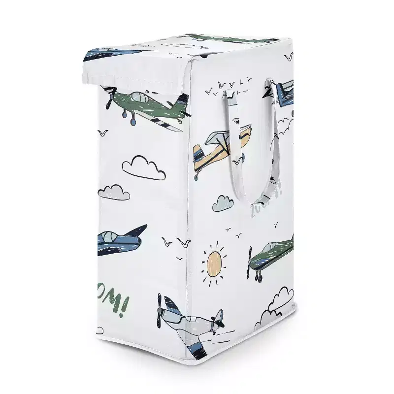 Foldable Laundry Hamper with Handles Vintage Airplane Print