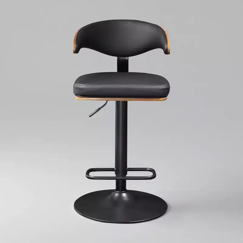 Art Leon Bentwood and Faux Leather Swivel Barstool with Adjustable Height
