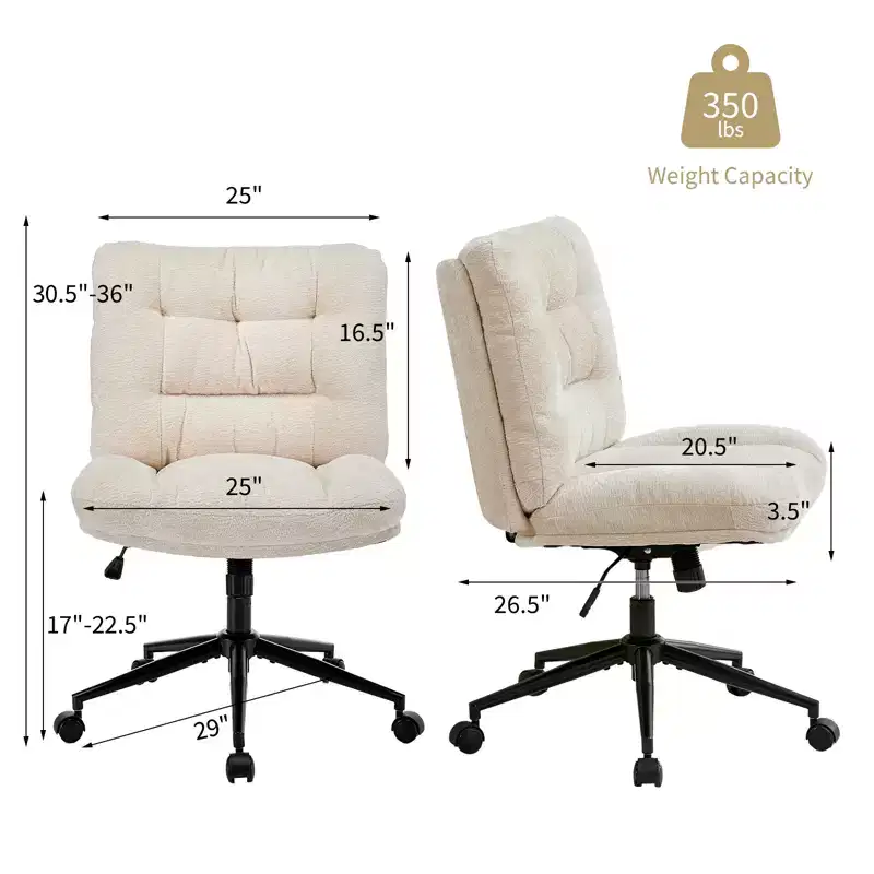 Criss Cross Chair with Wheels, Dual-Layer Thickened Cushion, Premium Fabric Morden Home Vanity Chair Wide Seat, Ivory Beige